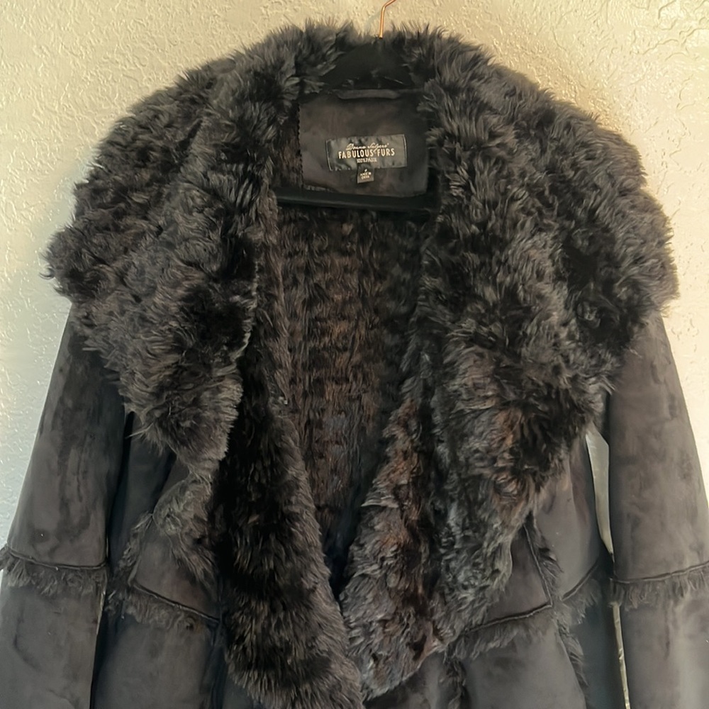 Fabulous Furs Black Faux Shearling Coat - Picture 3 of 8